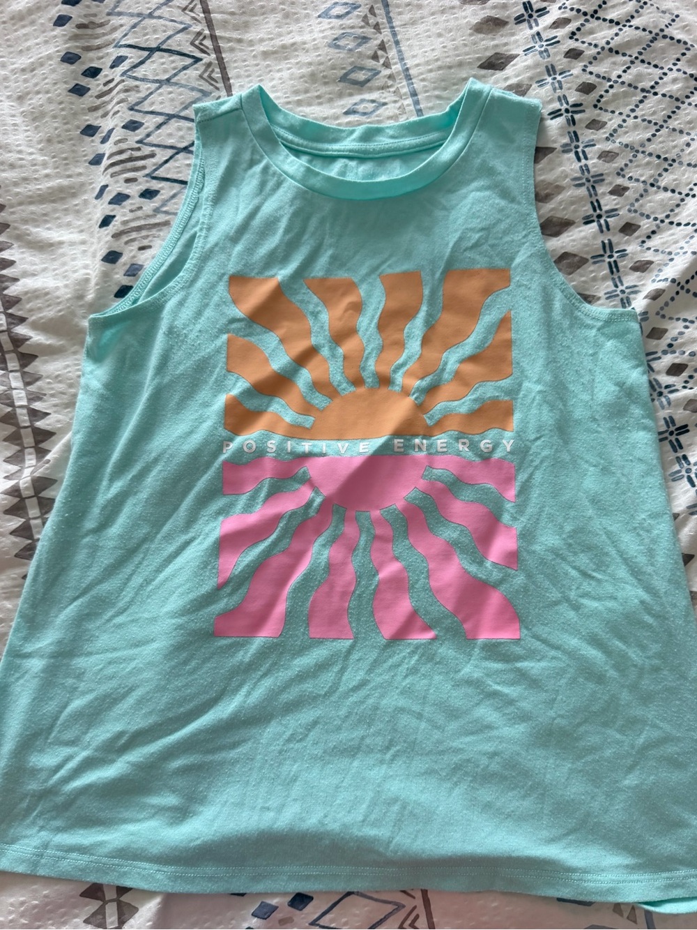Kids Mint Tank Top with Orange & Pink Sun Graphic